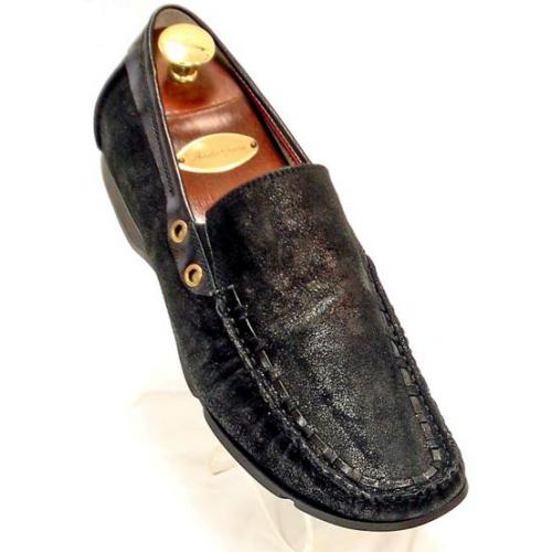 Fiesso Black Genuine Leather Loafer Shoes With Bracelet FI1080